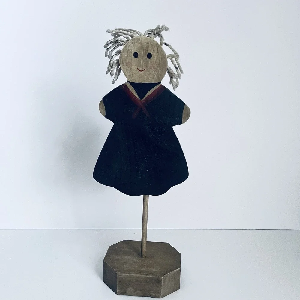 Vtg Handmade Primitive Girl‎ sailor dress wood cutout on stand decor country 14